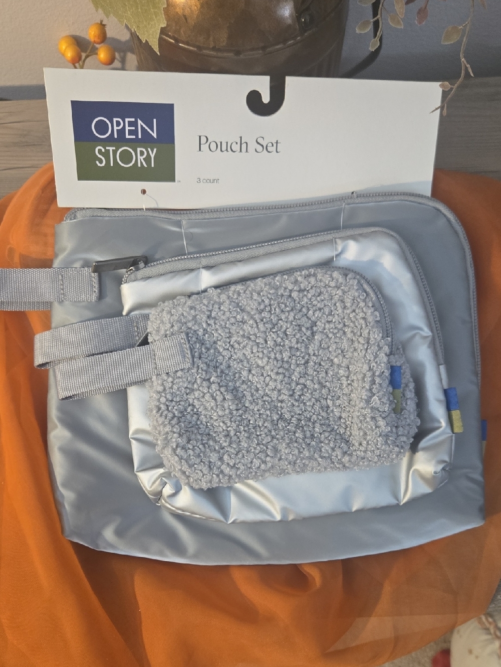 OPEN STORY Gray Pouch Set – 3-Pack Cosmetic and Travel Organizers
